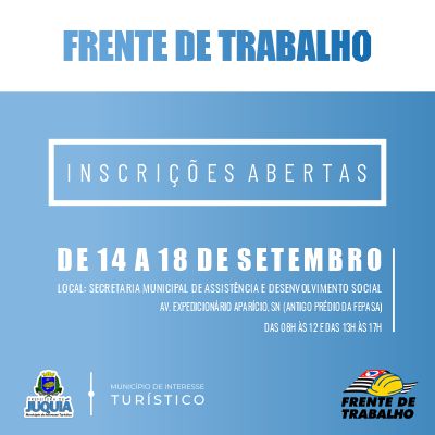 Inscrições Abertas para Frente de Trabalho