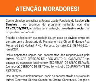 Imagem Regularização Fundiária do Núcleo Vila Sanches