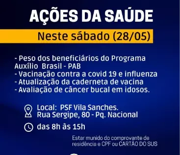 Ações da Saúde neste Sábado 28 de Maio