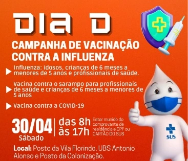Imagem Sábado Será o Dia D da Vacianação Contra Influenza, Sarampo e COVID.